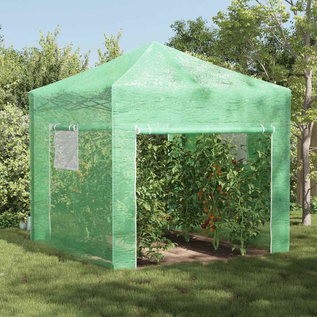 Drivhus med op-poppende ramme Grøn 290 x 290 x 315 cm Jern billede