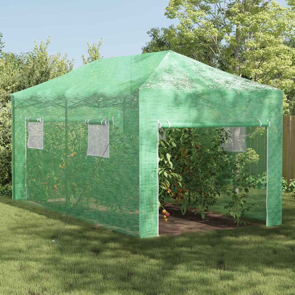 Drivhus med op-poppende ramme Grøn 290 x 580 x 315 cm Jern billede