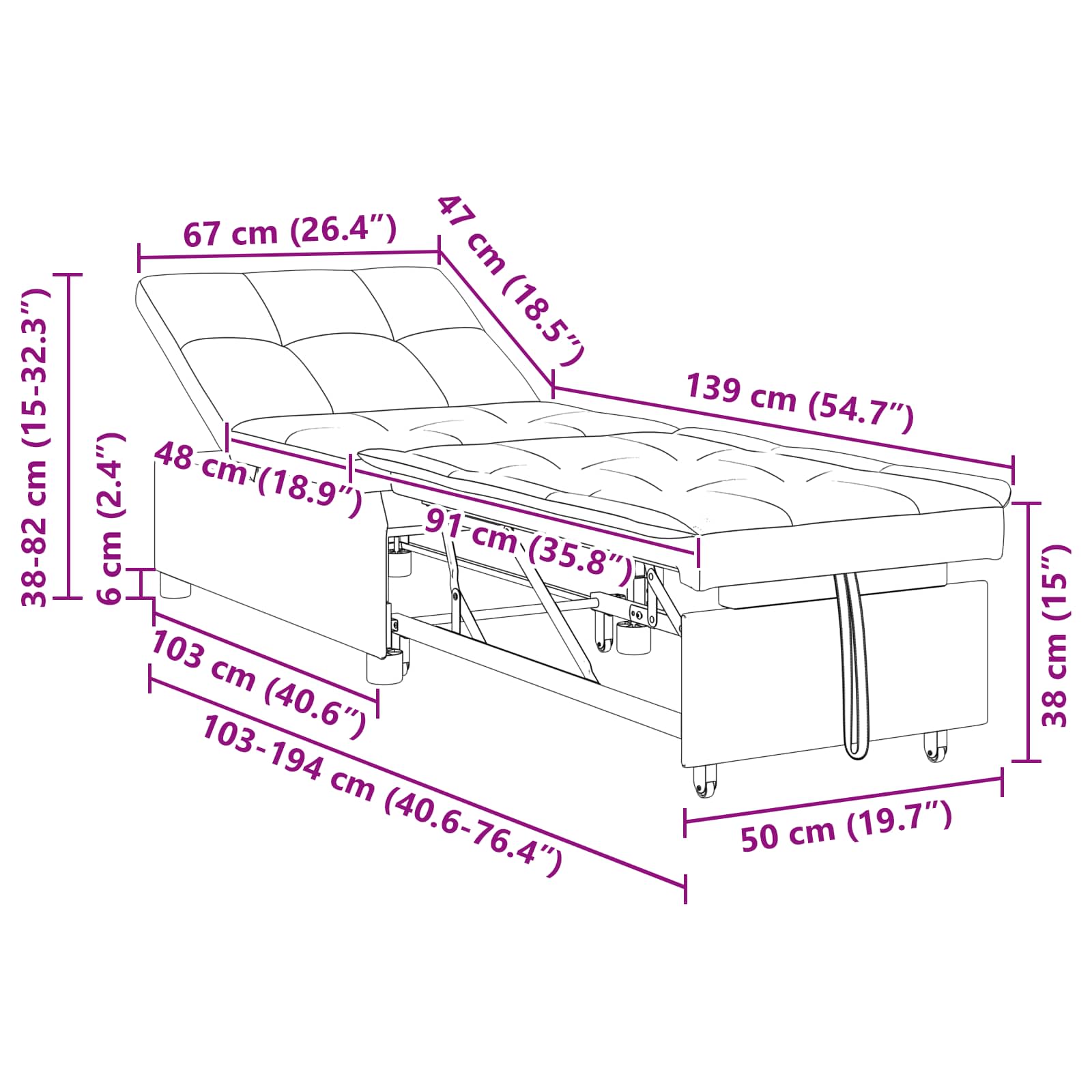 Sovesofa Lysegrå 194 x 67 x 37 cm Stof