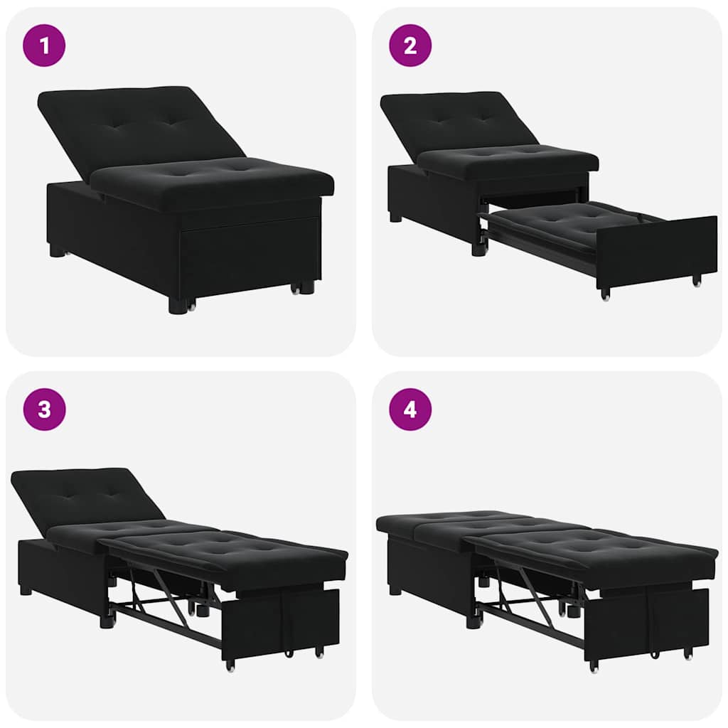 Sovesofa Sort 67 x 194 x 38 cm Fløjl