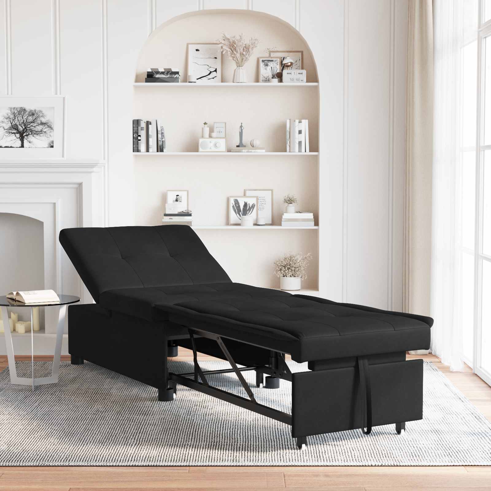 Sovesofa med pude Sort 67 x 194 x 82 cm Krydsfinér