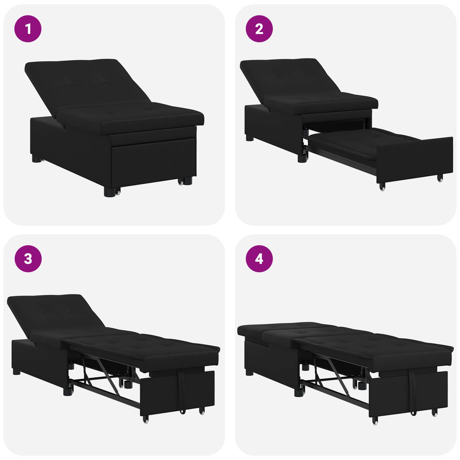 Sovesofa med pude Sort 67 x 194 x 82 cm Krydsfinér