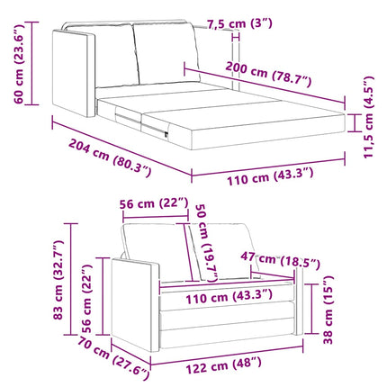 Sovesofa Lys grøn 204 x 122 x 60 cm Fløjl