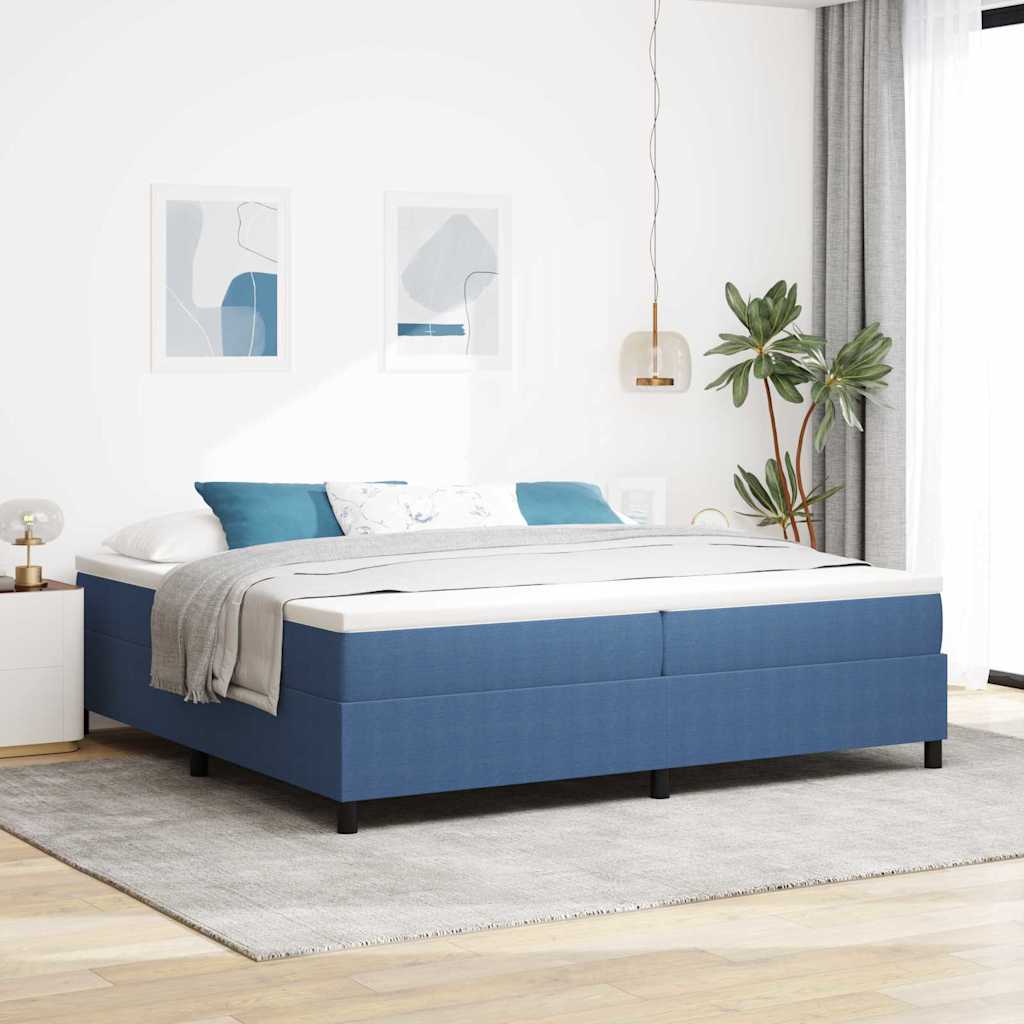 Box spring seng Blå og Hvid 200 x 200 cm Velourstof