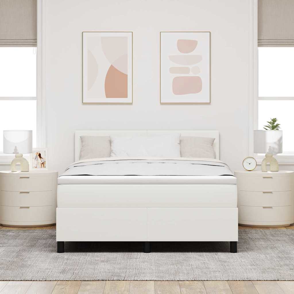 Box spring seng Creme og hvid 140 x 190 cm Velourstof