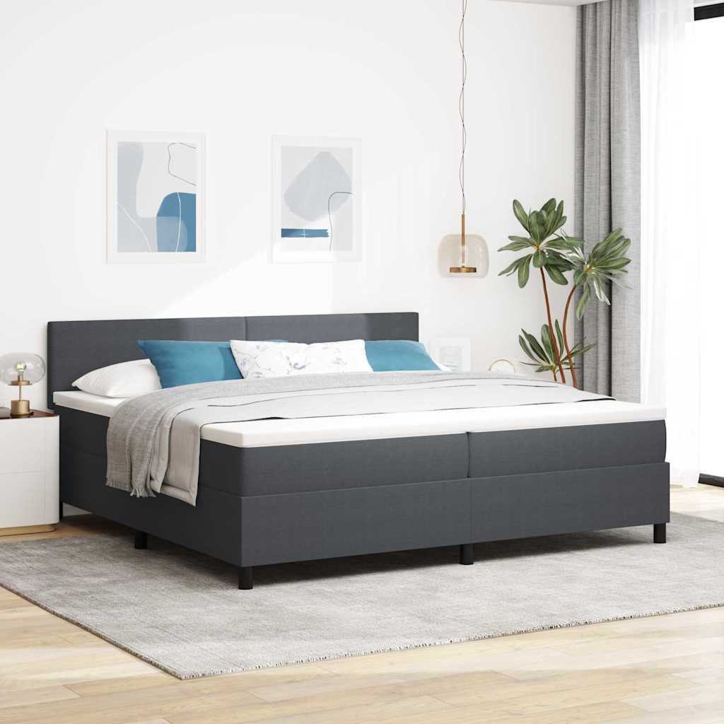 Kontinentalseng i velour - mørkegrå/hvid 200 × 200 cm med justerbar sengegavl