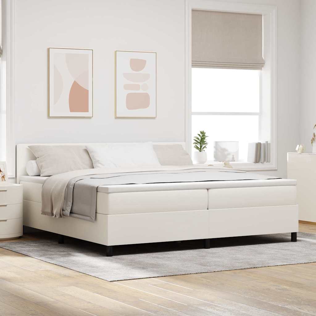 Box spring seng Creme og hvid 200 x 200 cm Velourstof