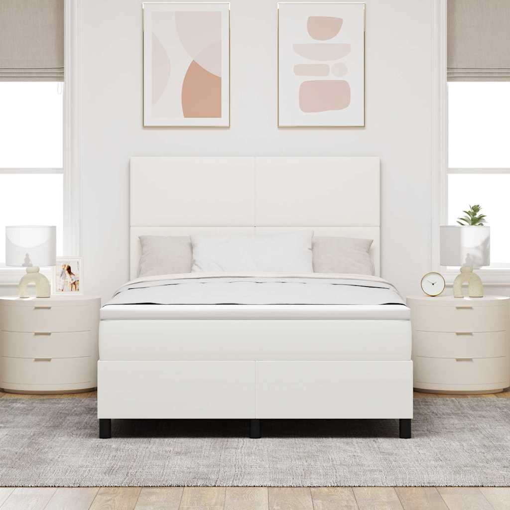 Box spring seng Creme og hvid 140 x 190 cm Velourstof