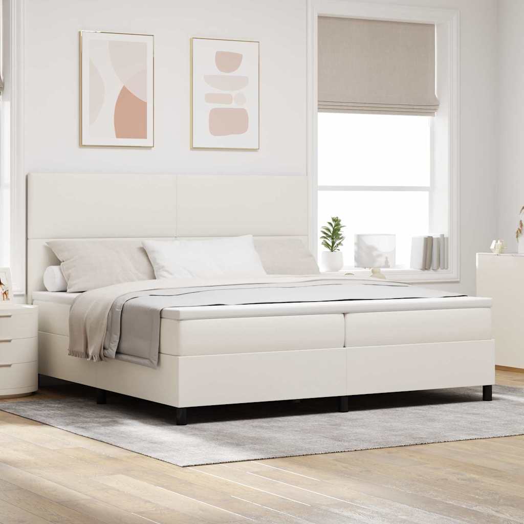 Box spring seng Creme og hvid 200 x 200 cm Velourstof