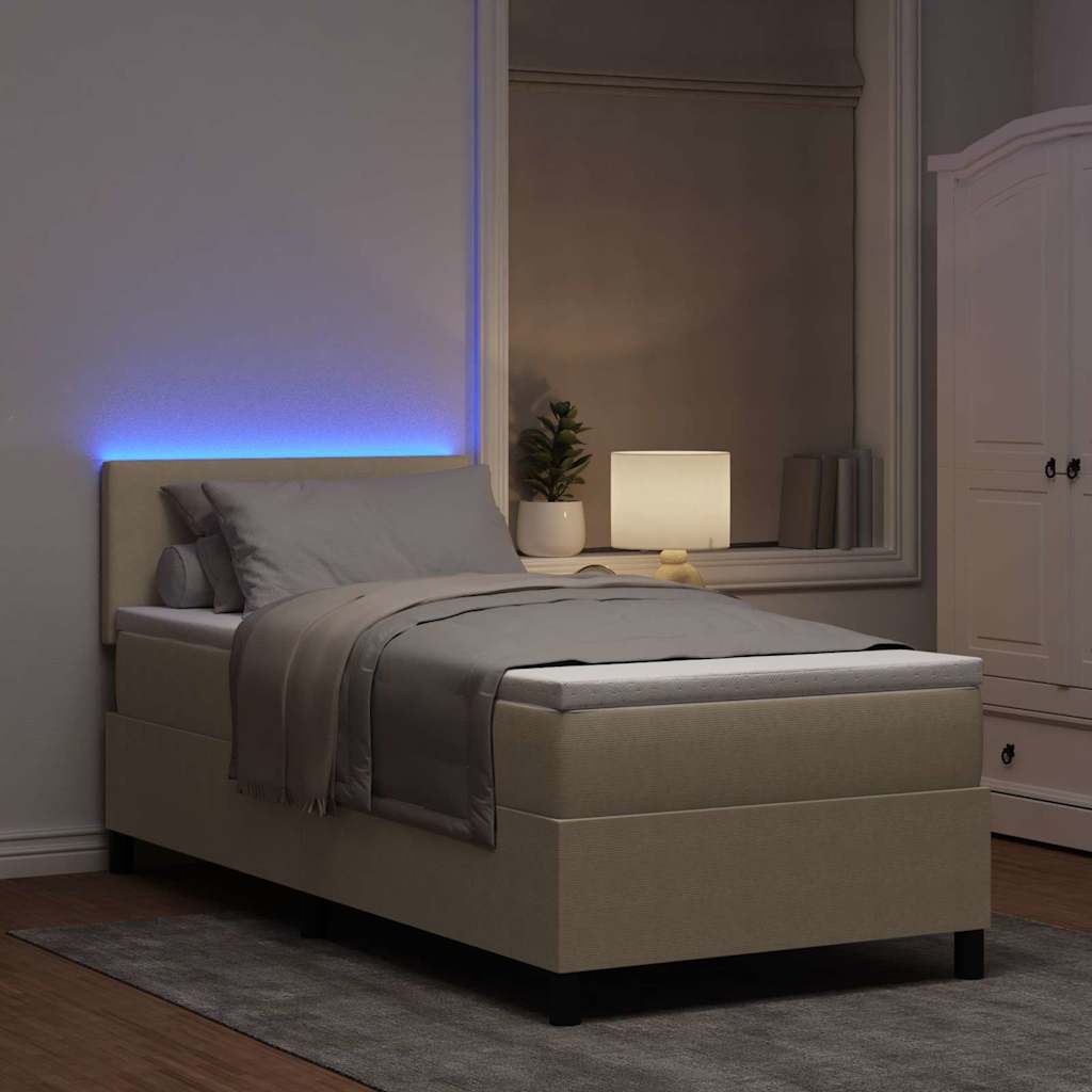LED Box Spring Bed Lys Grå og Hvid 80 x 200 cm Velourstof