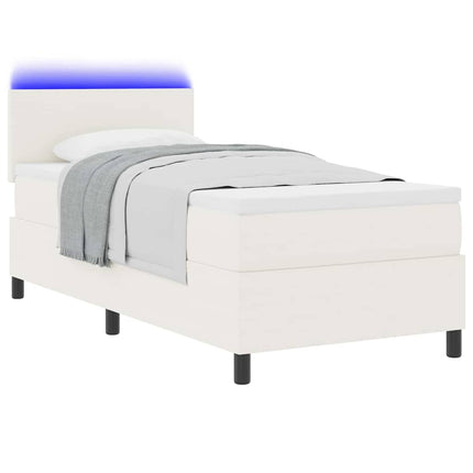 LED Box Spring Bed Creme og hvid 90 x 190 cm Velourstof