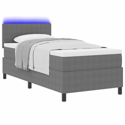 LED Box Spring Bed Lys Grå og Hvid 100 x 200 cm Velourstof