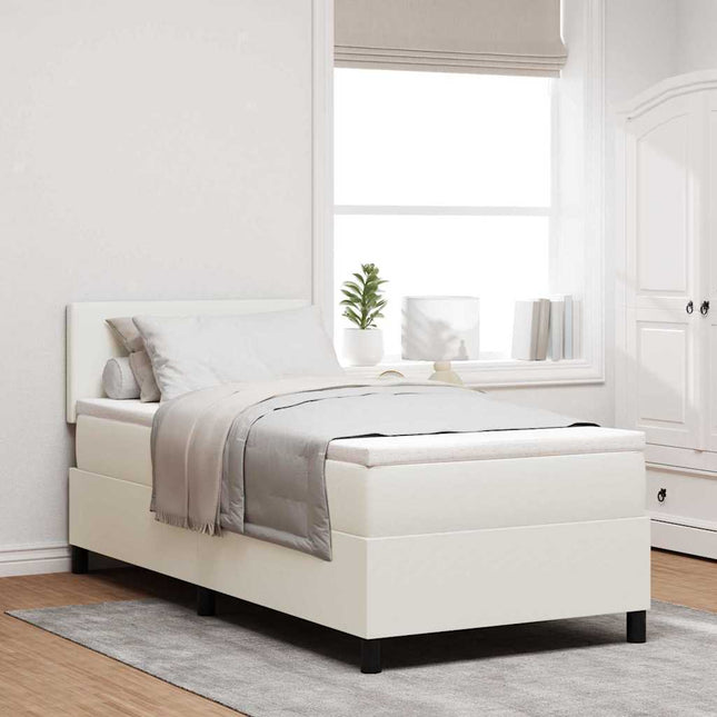 LED Box Spring Bed Creme og hvid 100 x 200 cm Velourstof