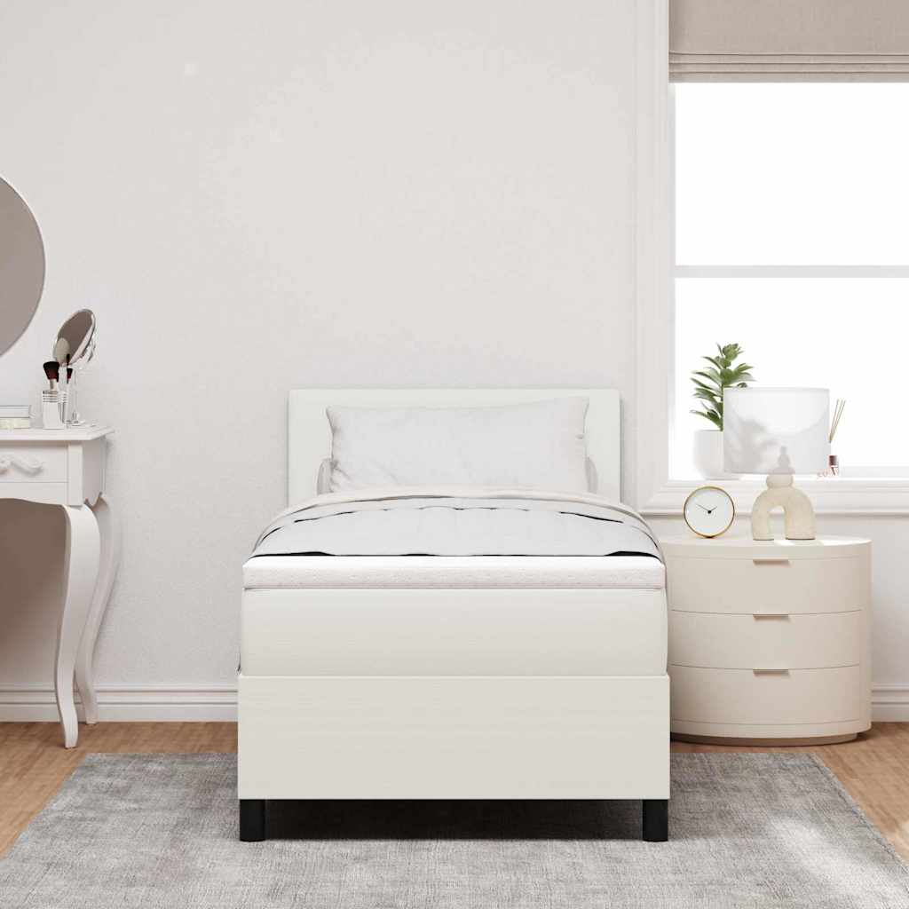 LED Box Spring Bed Creme og hvid 100 x 200 cm Velourstof