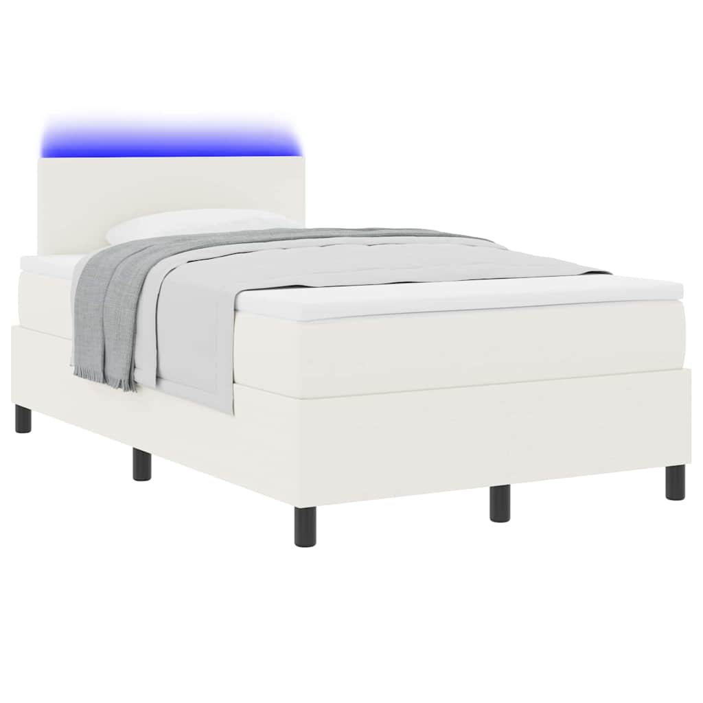 LED Box Spring Bed Creme og hvid 120 x 190 cm Velourstof