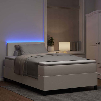 LED Box Spring Bed Creme og hvid 120 x 200 cm Velourstof