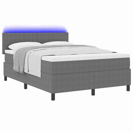 LED Box Spring Bed Lys Grå og Hvid 140 x 190 cm Velourstof
