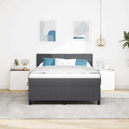 LED Box Spring Bed Mørkegrå og Hvid 140 x 190 cm Velourstof