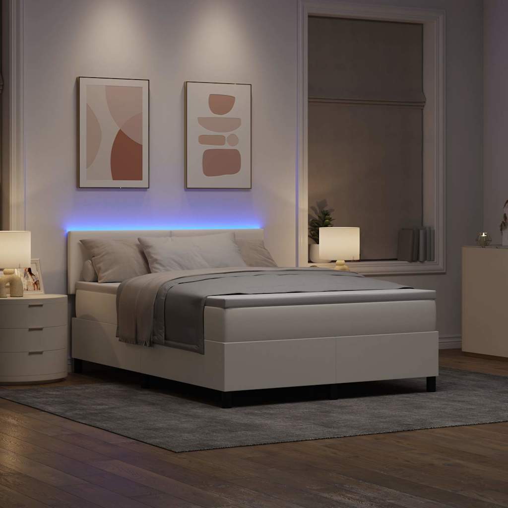 LED Box Spring Bed Creme og hvid 140 x 190 cm Velourstof