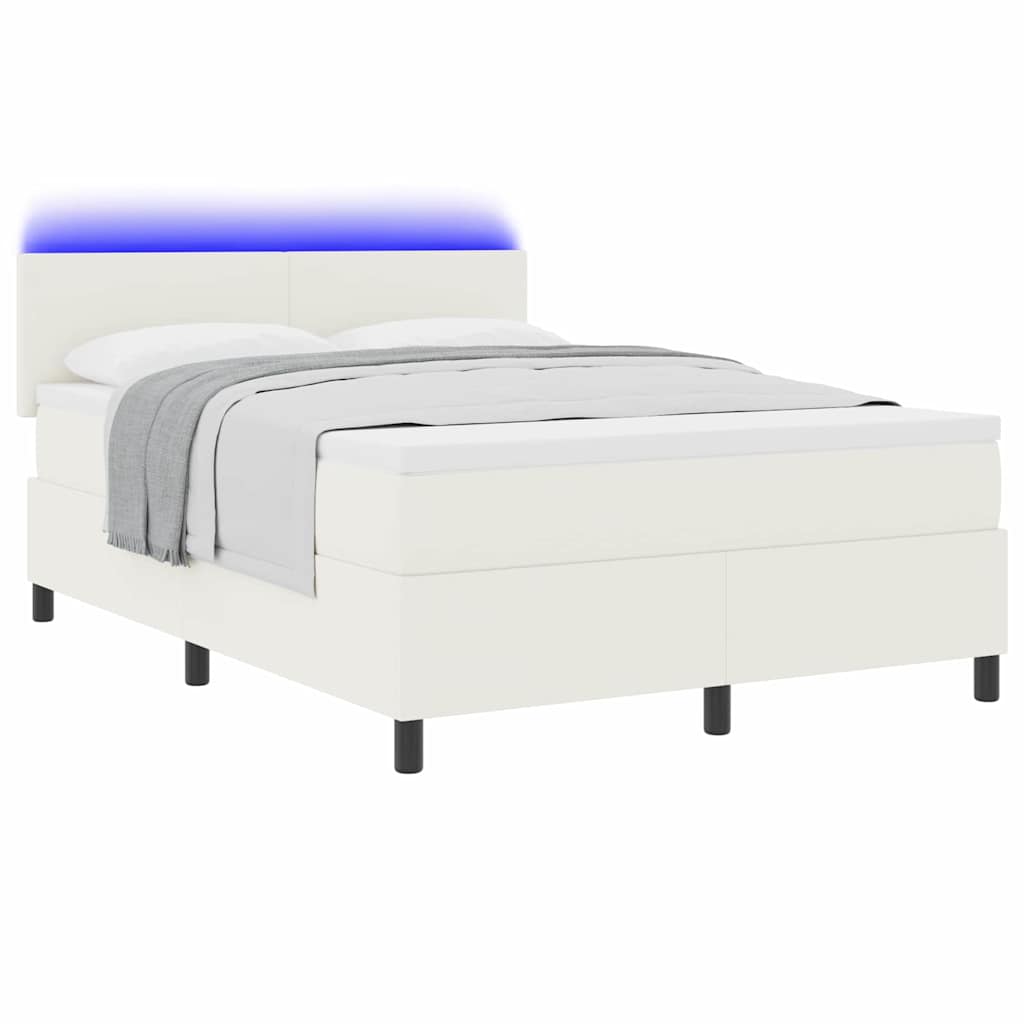 LED Box Spring Bed Creme og hvid 140 x 190 cm Velourstof