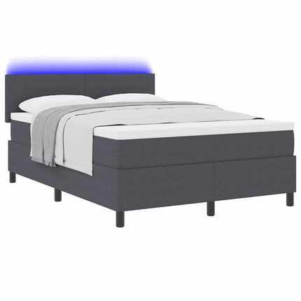 LED Box Spring Bed Mørkegrå og Hvid 160 x 200 cm Velourstof