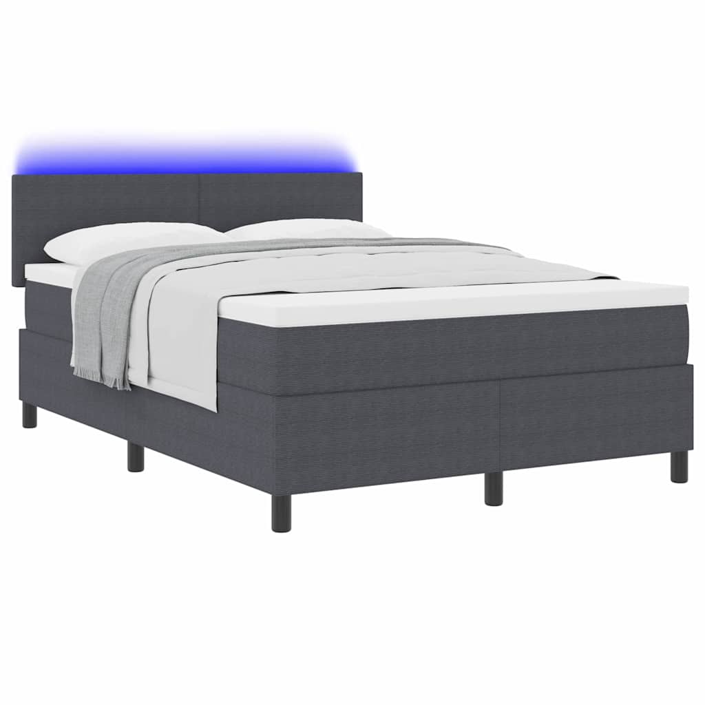 LED Box Spring Bed Mørkegrå og Hvid 160 x 200 cm Velourstof