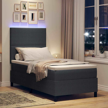 LED Box Spring Bed Mørkegrå og Hvid 80 x 200 cm Velourstof