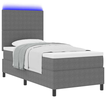 LED Box Spring Bed Lys Grå og Hvid 90 x 190 cm Velourstof