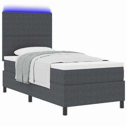 LED Box Spring Bed Mørkegrå og Hvid 90 x 190 cm Velourstof