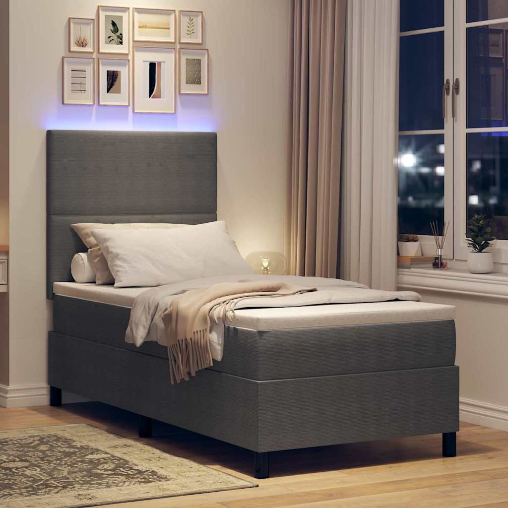 LED Box Spring Bed Lys Grå og Hvid 90 x 200 cm Velourstof