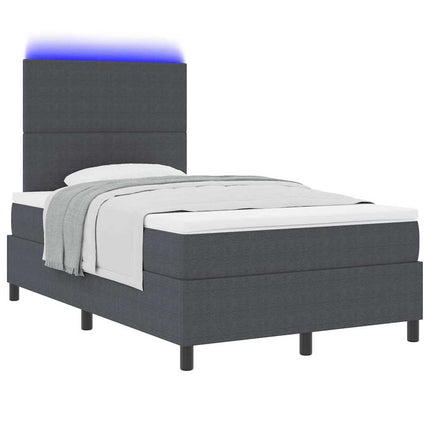 LED Box Spring Bed Mørkegrå og Hvid 120 x 190 cm Velourstof