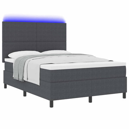 LED Box Spring Bed Mørkegrå og Hvid 140 x 190 cm Velourstof