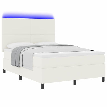LED Box Spring Bed Creme og hvid 160 x 200 cm Velourstof