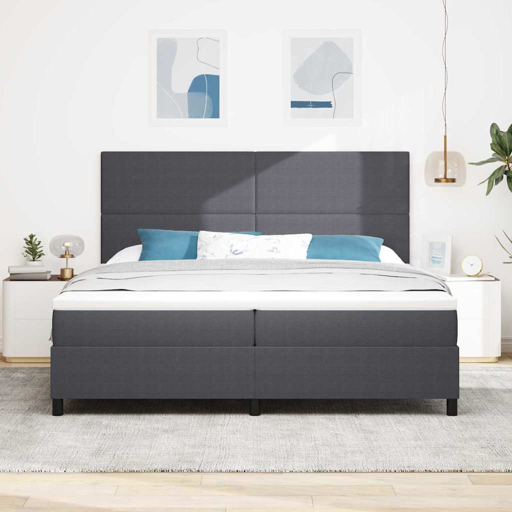 LED Box Spring Bed Mørkegrå og Hvid 200 x 200 cm Velourstof
