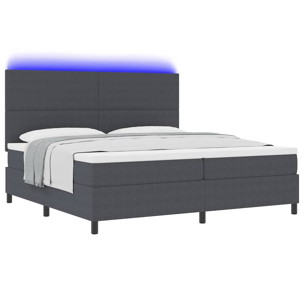 LED Box Spring Bed Mørkegrå og Hvid 200 x 200 cm Velourstof
