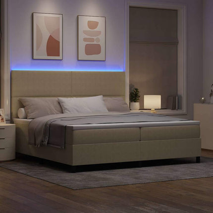 LED Box Spring Bed Lys Grå og Hvid 200 x 200 cm Velourstof