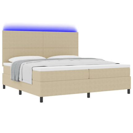LED Box Spring Bed Lys Grå og Hvid 200 x 200 cm Velourstof