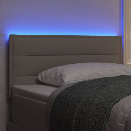 LED sengegavl med LED-lysstrimler Gråbrun 80 cm Stof