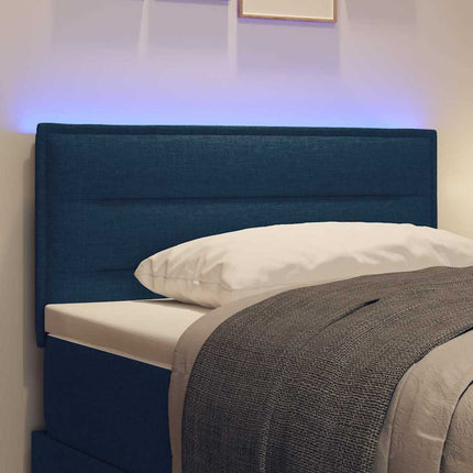 LED sengegavl med LED-lysstrimler med hovedgærde Blå 90 cm Stof