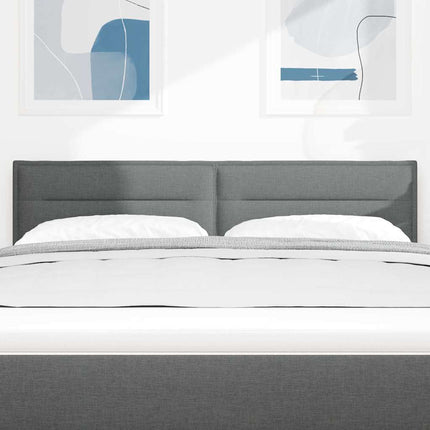 LED sengegavl med LED-lysstrimler Mørkegrå 144 cm Stof