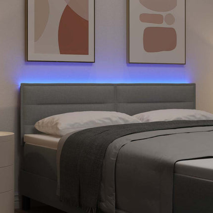 LED sengegavl med LED-lysstrimler Lysegrå 160 cm Stof