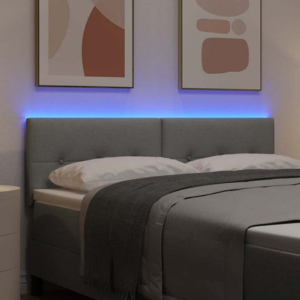 LED sengegavl med LED-lysstrimler Lysegrå 144 cm Stof