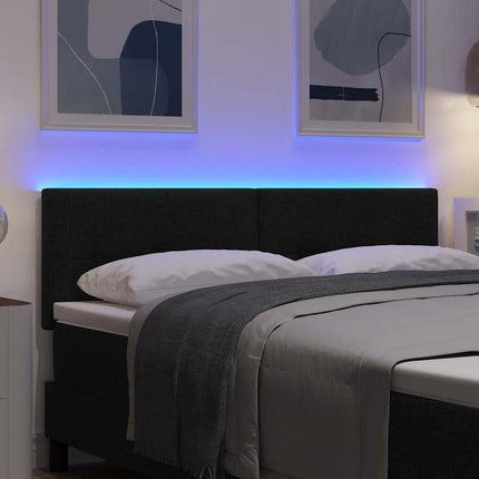 LED sengegavl med LED-lysstrimler Sort 144 cm Stof