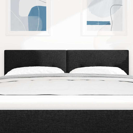 LED sengegavl med LED-lysstrimler Sort 144 cm Stof