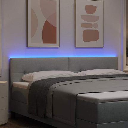 LED sengegavl med LED-lysstrimler Lysegrå 180 cm Stof