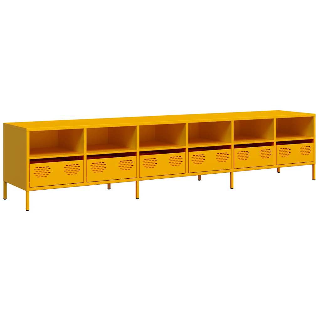 tv-bord 202x39x43,5 cm koldvalset stål sennepsgul