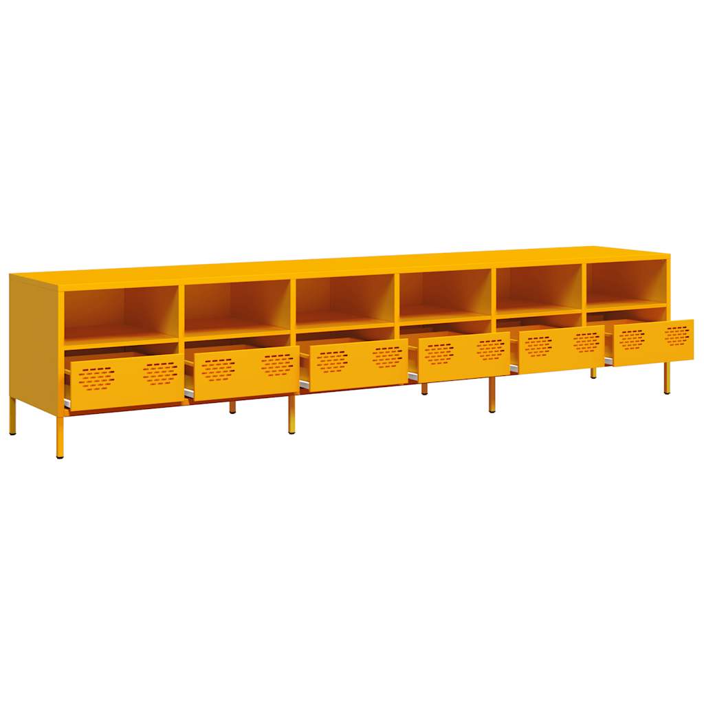 tv-bord 202x39x43,5 cm koldvalset stål sennepsgul