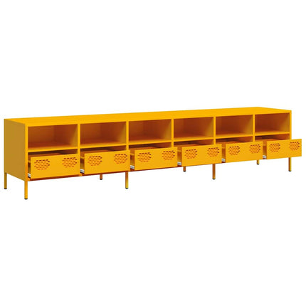 tv-bord 202x39x43,5 cm koldvalset stål sennepsgul