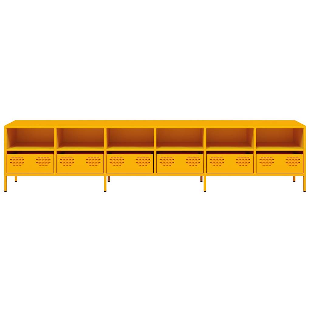 tv-bord 202x39x43,5 cm koldvalset stål sennepsgul