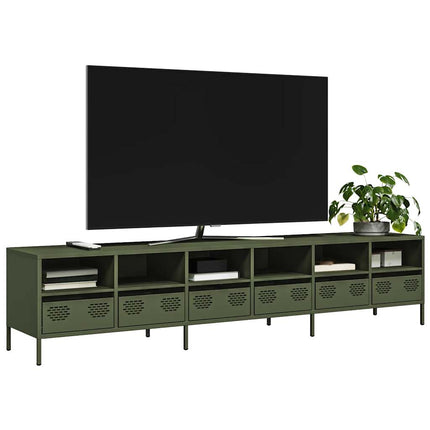 tv-bord 202x39x43,5 cm koldvalset stål olivengrøn'
